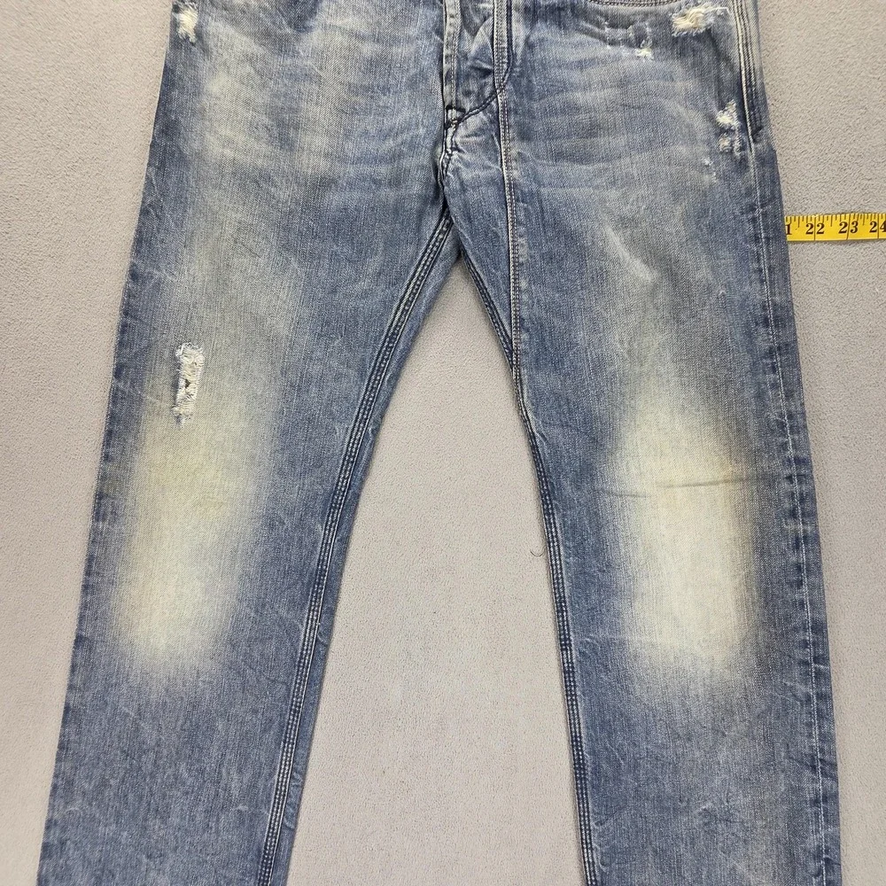 Diesel Jeans Mens 30x32 Blue Timmen Regular Straight Distressed Button Fly 0884C
